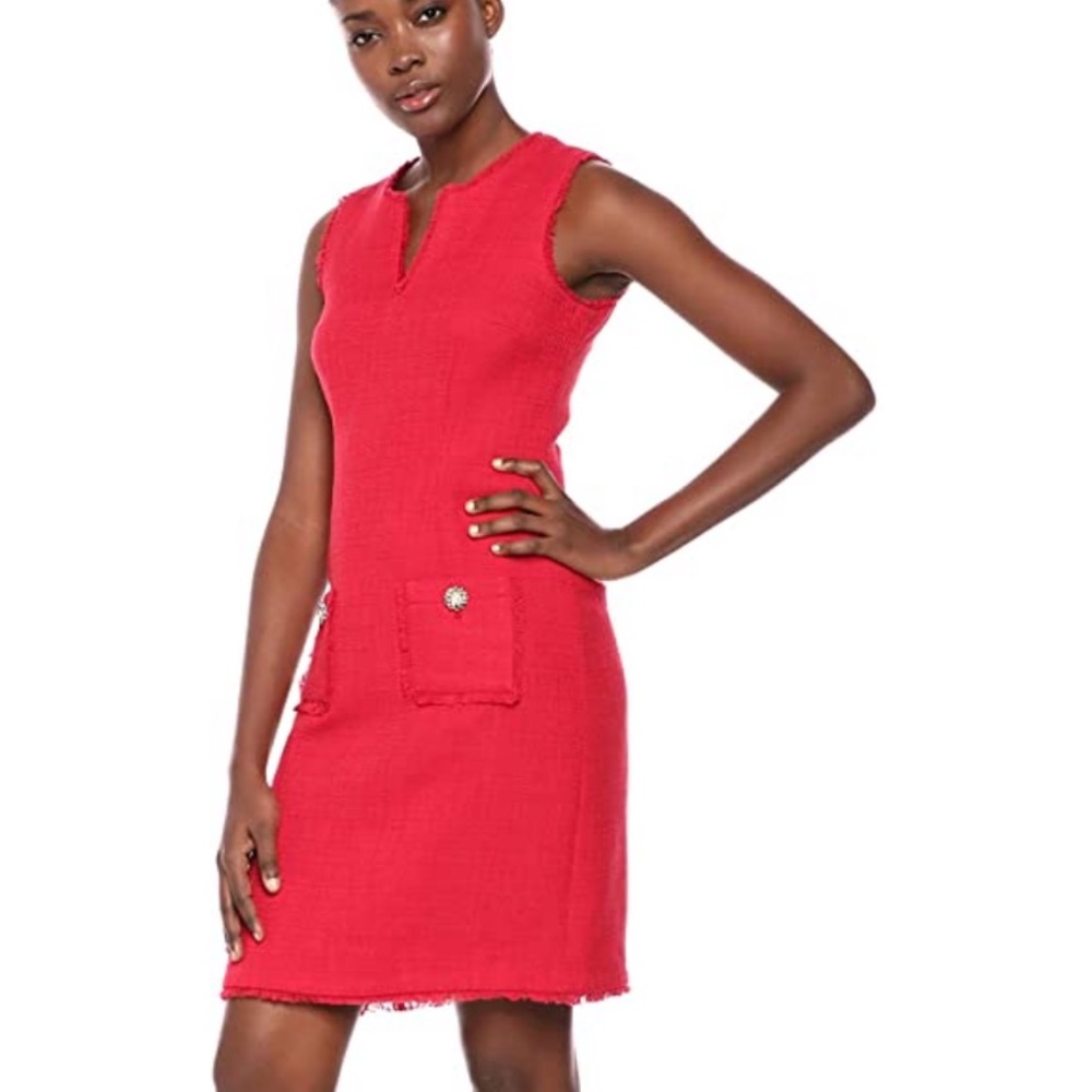 Karl Lagerfeld Red Sleeveless Tweed Shift Dress